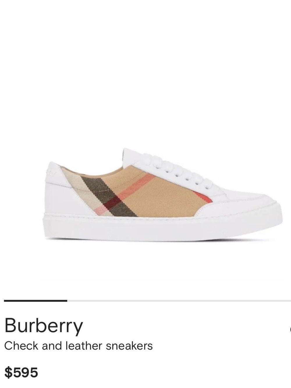 ✨ NWT Burberry Vintage Check Leather Low Top Sneakers Shoes White Beige - 8.5W